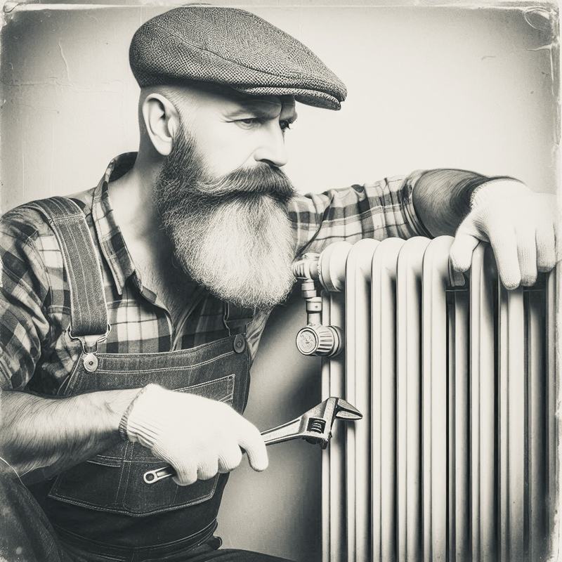 Artisan chauffagiste intervenant sur un radiateur